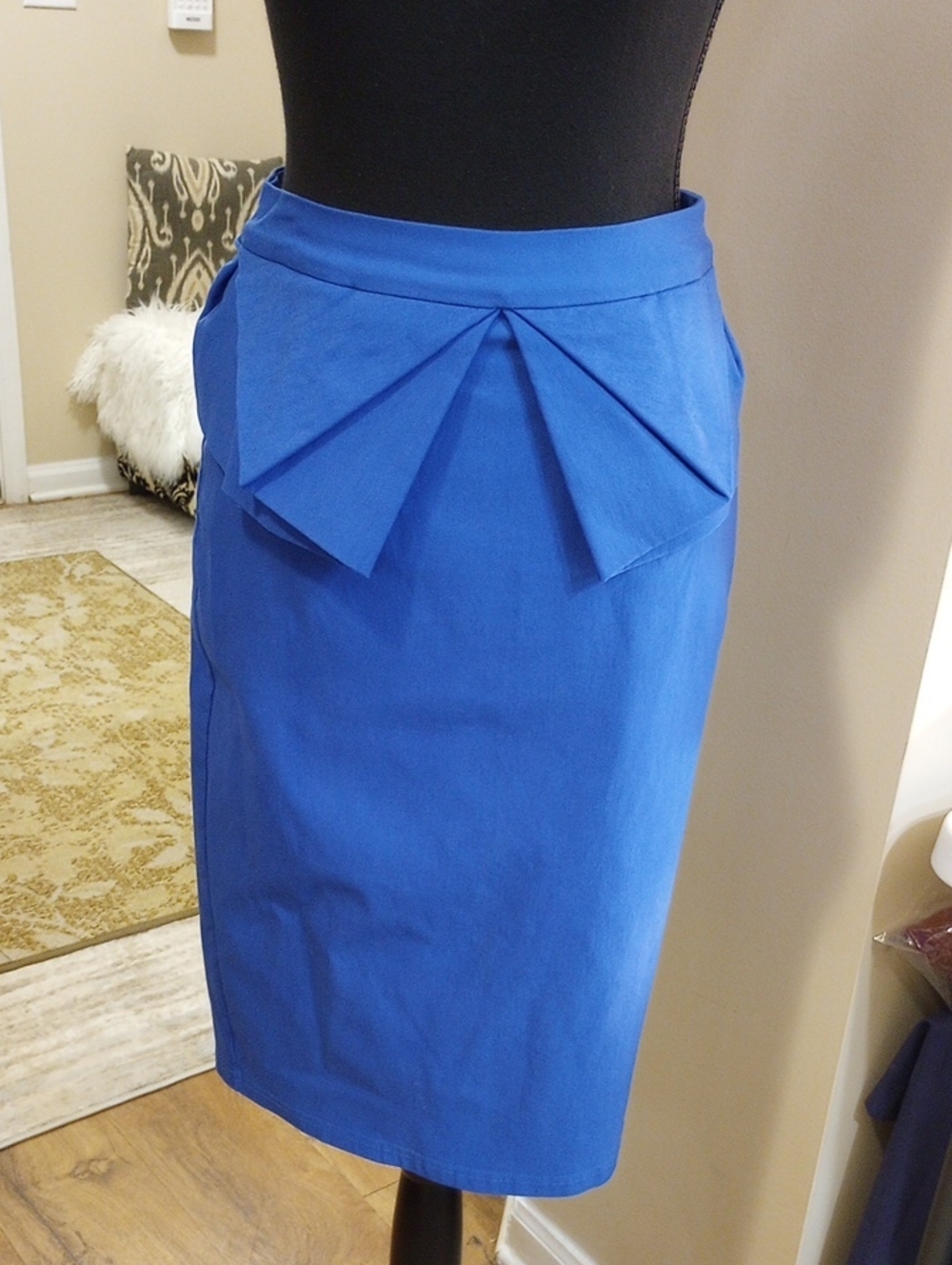 Grace Karin Royal Blue Pleated Accent Pencil Skirt
